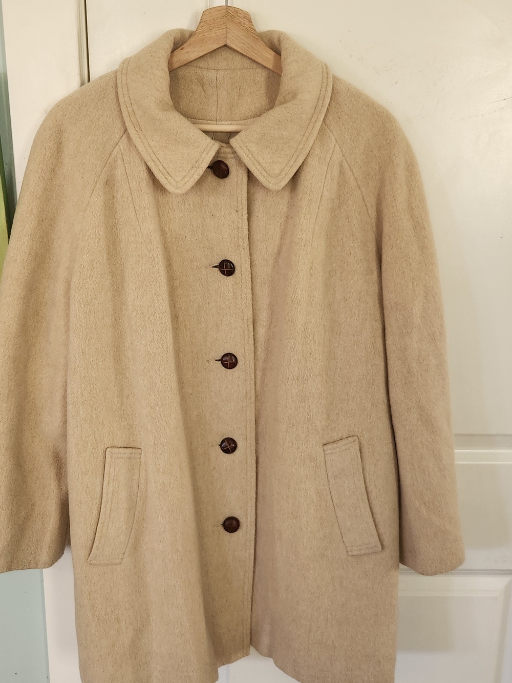 Classic Women's Cream Wool Coat - Elegant Button-Front Jacket